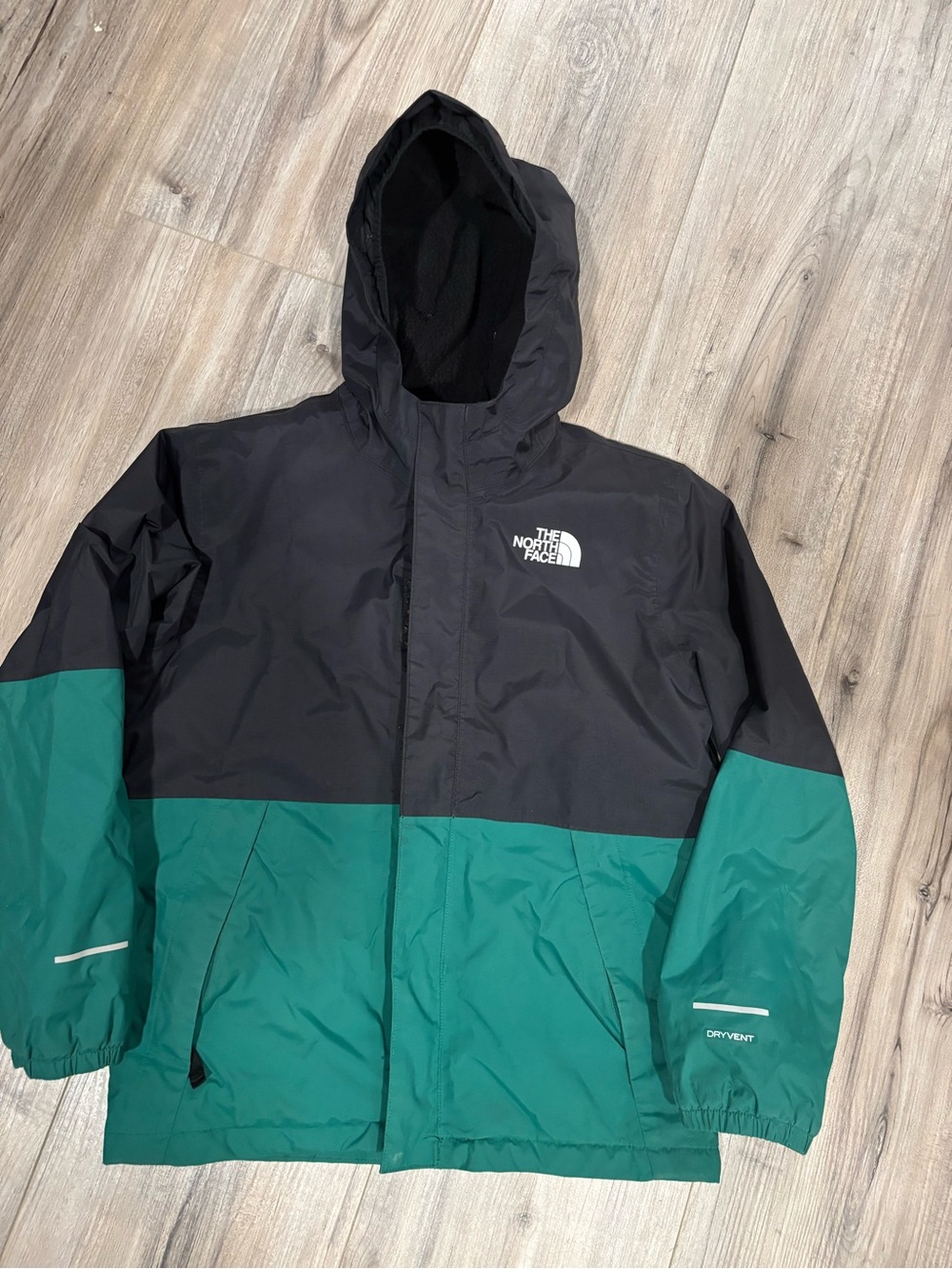 The North Face Black & Teal Colorblock Hooded winter/fall Jacket